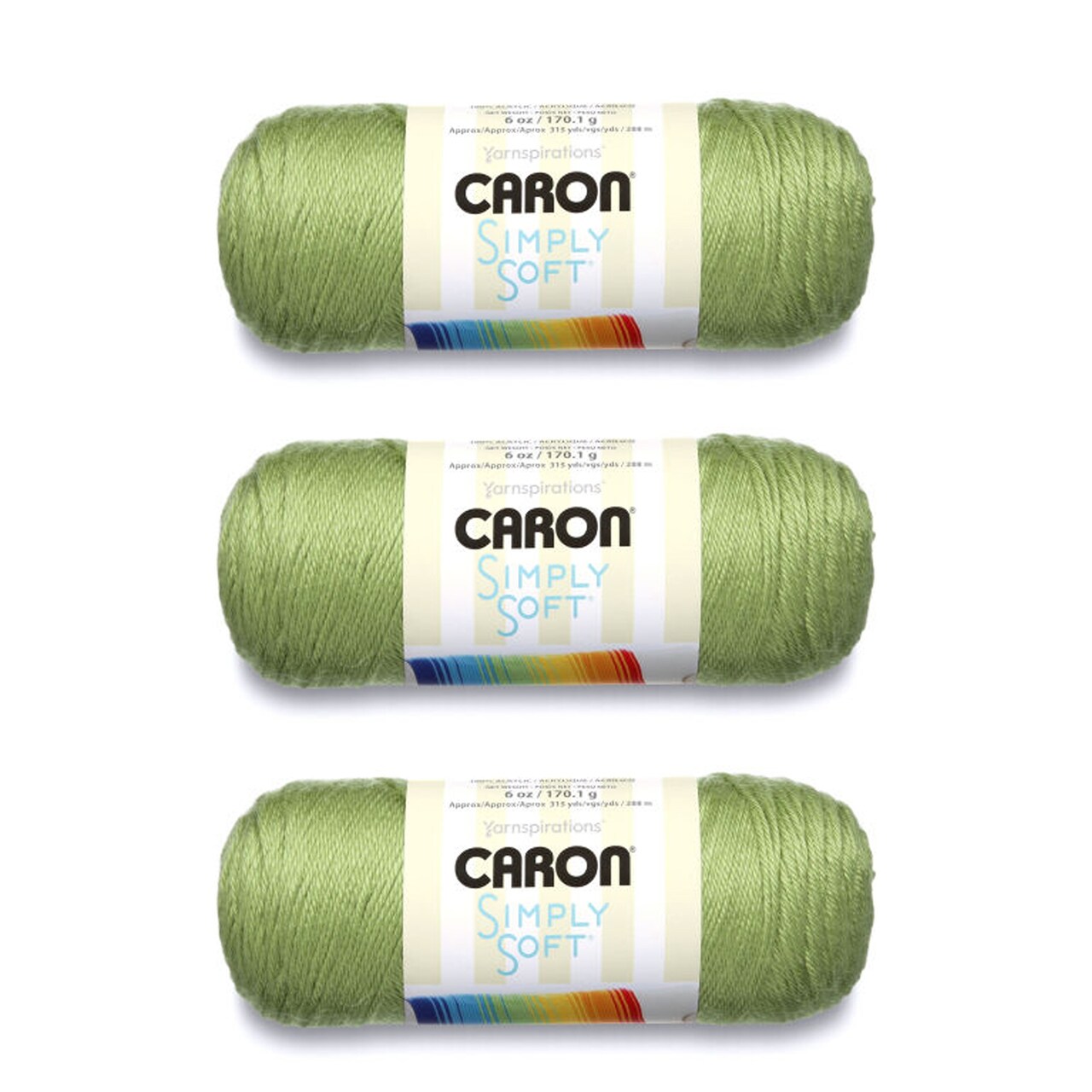 Caron Simply Soft Pistachio Yarn - 3 Pack of 170g/6oz - Acrylic - 4 Medium (Worsted) - 315 Yards - Knitting/Crochet